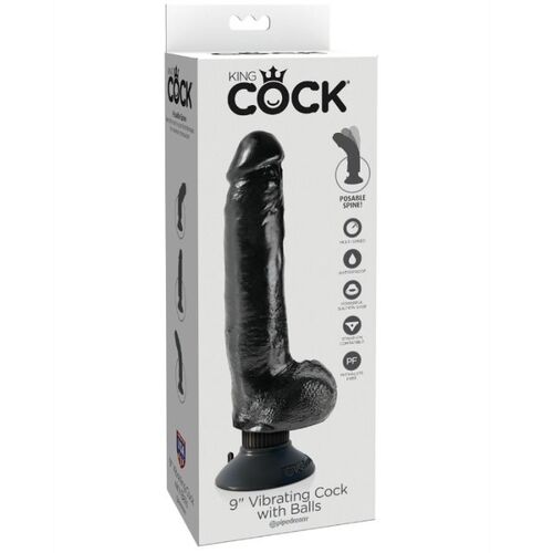KING COCK - DILDO VIBRADOR CON TESTÍCULOS 23 CM NEGRO