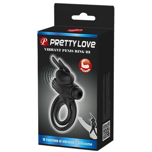 PRETTY LOVE - ANILLO VIBRADOR III CONEJO PARA PENE NEGRO