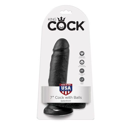KING COCK - 7 PENE REALÍSTICO NEGRO 17.8 CM