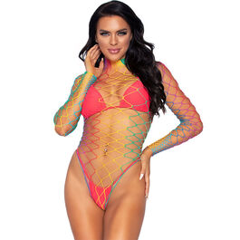 LEG AVENUE - BODY IN RETE MULTICOLORE MANICA LUNGA
