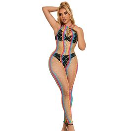 SUBBLIME - 952358 BODYSTOCKING CON COLLO ALTO IN RETE ARCOBALENO XS/M