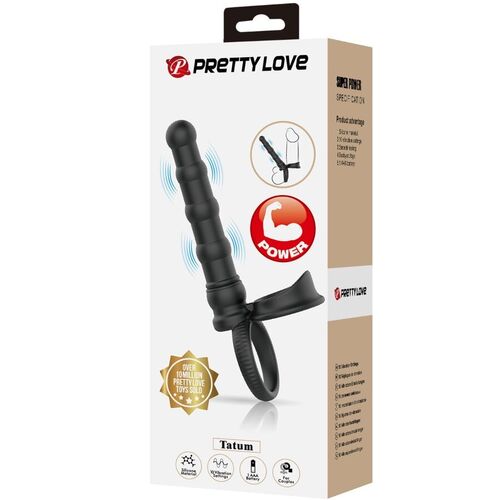 PRETTY LOVE - TATUM ANILLO VIBRADOR PENE CON PLUG 10 VIBRACIONES NEGRO