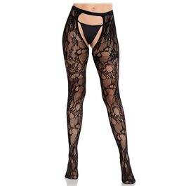 LEG AVENUE - ROSE LACE POŃCZOCHY Z OTWARTYMI TYŁAMI CZARNE