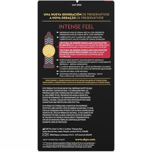 SKYN - PRESERVATIVO INTENSE FEEL TEXTURA CON DISEÑO ONDULADO 10 UNIDADES