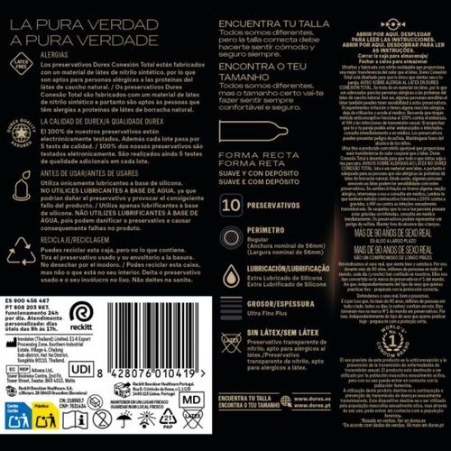 DUREX - CONEXIÓN TOTAL ULTRA FINO PLUS SIN LÁTEX 10 UNIDADES