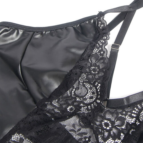 SUBBLIME - 957520 VESTIDO DE CUERO CON ENCAJE FLORAL NEGRO S/M