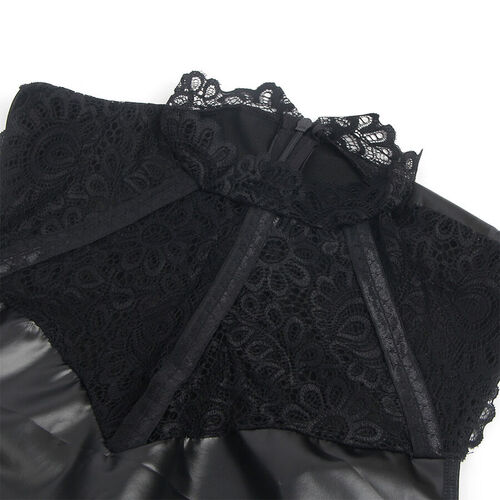 SUBBLIME - 957551 VESTIDO DE CUERO CON CUELLO DE ENCAJE NEGRO L/XL