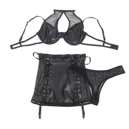 SUBBLIME - 957599 CONJUNTO SUJETADOR Y FALDA DE CUERO NEGRO L/XL