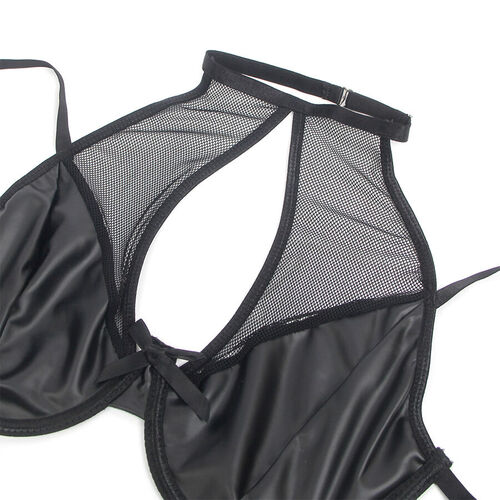 SUBBLIME - 957599 CONJUNTO SUJETADOR Y FALDA DE CUERO NEGRO L/XL