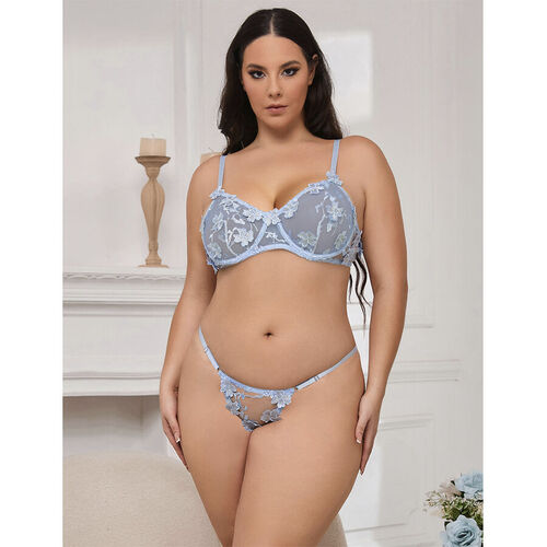 SUBBLIME - 957636 CONJUNTO SUJETADOR Y PANTIES CON BORDADOS DE FLORES CELESTE L/XL