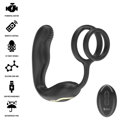 IBIZA - WIGGLE PLUG ANAL ROTADOR CONTROL REMOTO CON VIBRO-PERINEO Y ANILLAS POTENCIADORAS DE PENE