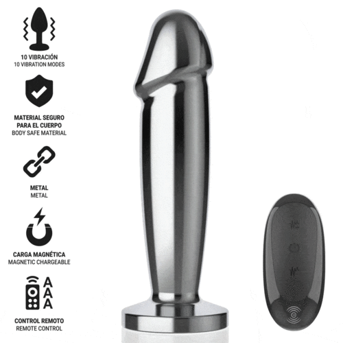 INTENSE - PLUG ANAL 10 VIBRACIONES METAL EN FORMA DE DILDO CON CONTROL REMOTO S