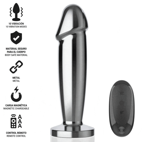 INTENSE - PLUG ANAL 10 VIBRACIONES METAL EN FORMA DE DILDO CON CONTROL REMOTO M