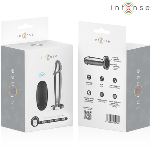 INTENSE - PLUG ANAL 10 VIBRACIONES METAL EN FORMA DE DILDO CON CONTROL REMOTO M