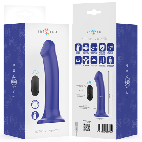 INTENSE - VICTORIA VIBRADOR CON VENTOSA 10 VIBRACIONES AZUL OSCURO CONTROL REMOTO
