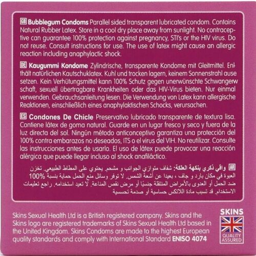 SKINS - PRESERVATIVOS PREMIUM SABOR CHICLE PACK 4