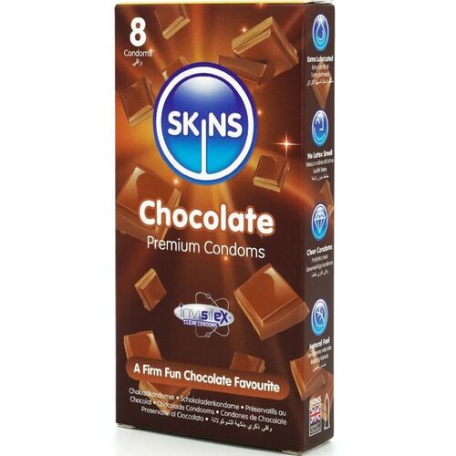 SKINS - PRESERVATIVOS PREMIUM SABOR CHOCOLATE PACK 8