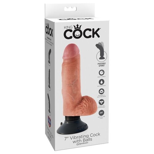 DILDO VIBRADOR KING COCK CON TESTICULOS 17.78 CM NATURAL