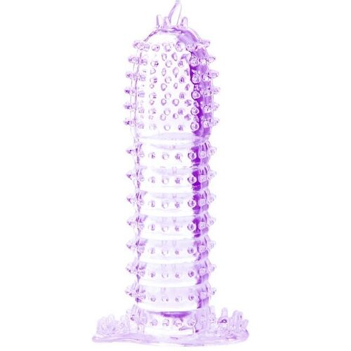 FUNDA PARA PENE CON PUNTOS ESTIMULANTES MORADO 14 CM