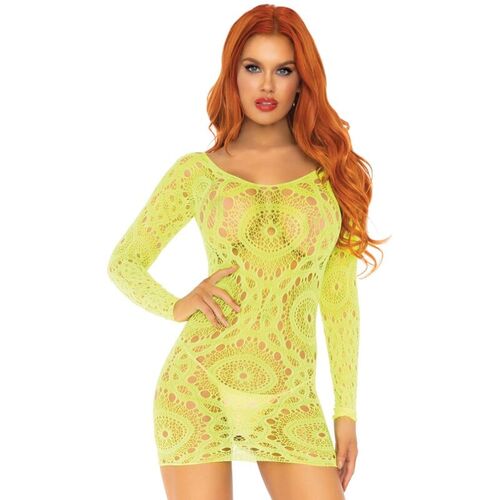 LEG AVENUE MINI VESTIDO DE ENCAJES MANGA LARGA NEON TALLA UNICA