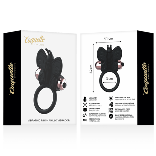 COQUETTE CHIC DESIRE COCK RING BUTTERFLY ANILLO VIBRADOR NEGRO / GOLD