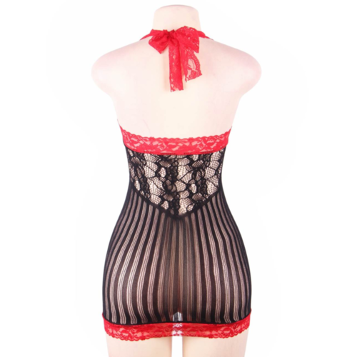 QUEEN LINGERIE CHEMISE CROTCHET NEGRO Y ROJO S-L