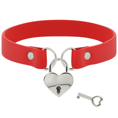 COQUETTE CHIC DESIRE COLLAR CUERO VEGANO ROJO ACCESORIO CORAZÓN CON LLAVE