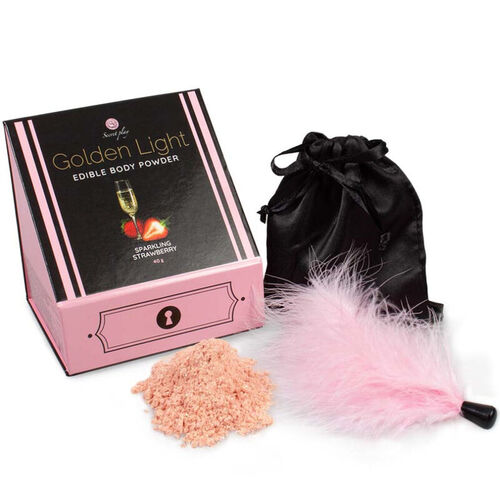 SECRETPLAY GOLDEN LIGHT KIT POLVOS COMESTIBLES Y PLUMA - FRESAS & CAVA