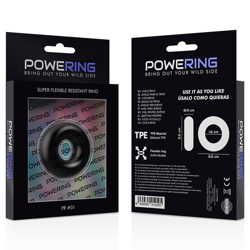 POWERING SUPER FLEXIBLE Y RESISTENTE ANILLO PENE  3.5CM NEGRO