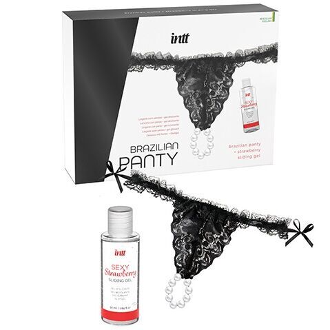 INTT - PANTY BRASILEÑA NEGRA CON PERLAS Y GEL LUBRICANTE 50ML