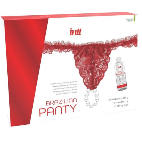 INTT - PANTY BRASILEÑO ROJA CON PERLAS Y GEL LUBRICANTE 50ML