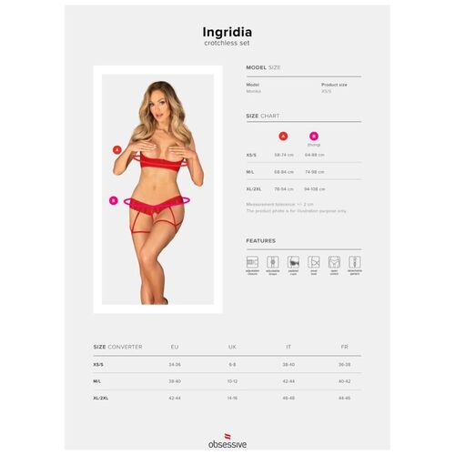 OBSESSIVE - INGRIDIA SET DOS PIEZAS CROTCHLESS ROJO M/L