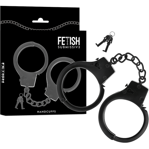 FETISH SUBMISSIVE - ESPOSAS DE METAL PARA MANOS NEGRAS CON LLAVE CALAVERA