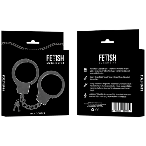 FETISH SUBMISSIVE - ESPOSAS DE METAL PARA MANOS NEGRAS CON LLAVE CALAVERA