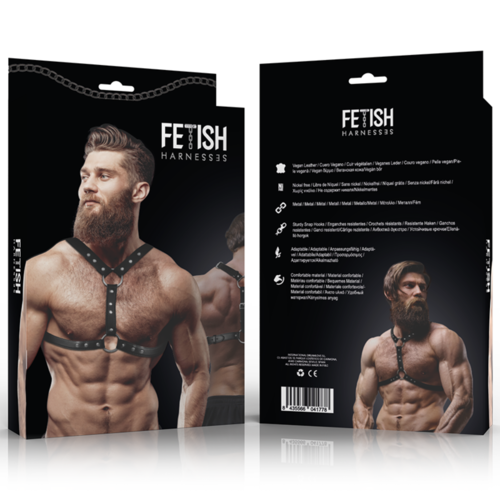 FETISH SUBMISSIVE ATTITUDE - ARNÉS ECOPIEL PECHO CON DOBLE SUJECIÓN Y TACHUELAS HOMBRE