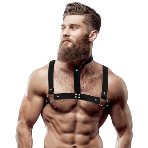 FETISH SUBMISSIVE ATTITUDE - ARNÉS AJUSTABLE ECOPIEL PECHO CON COLLAR HOMBRE