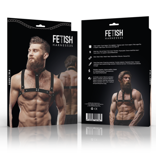 FETISH SUBMISSIVE ATTITUDE - ARNÉS AJUSTABLE ECOPIEL PECHO CON COLLAR HOMBRE